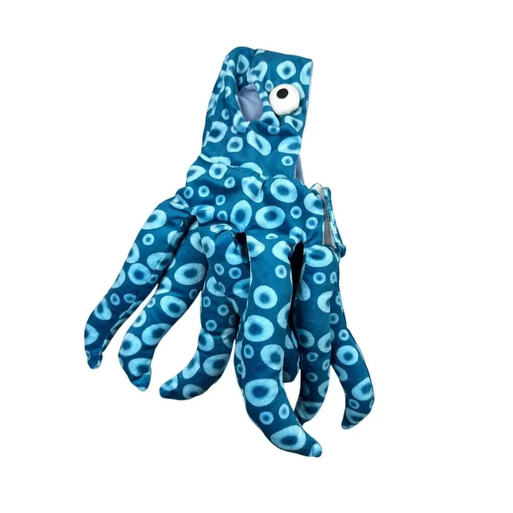 Octopus Dog Costume Blue Circle Print Plush Hood